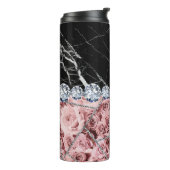 White Silver Marble Roos Black Glitter Thermal Tum Thermosbeker (Gedraaid links)