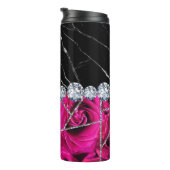 White Silver Marble Roos Black Glitter Thermosbeker (Geroteerd rechts)