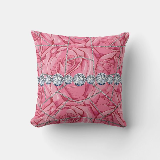 White Silver Marble Roos Black Glitter Throw Pill Kussen (Voorkant)