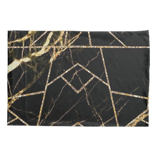 White Silver Marble Roos Black Glitter Throw Pill Kussensloop (Achterkant)