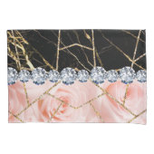 White Silver Marble Roos Black Glitter Throw Pill Kussensloop (Voorkant)