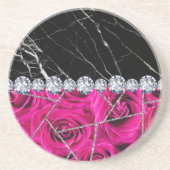 White Silver Marble Roos Black Glitter Zandsteen Onderzetter (Voorkant)