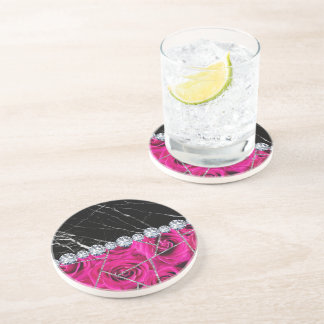 White Silver Marble Roos Black Glitter Zandsteen Onderzetter