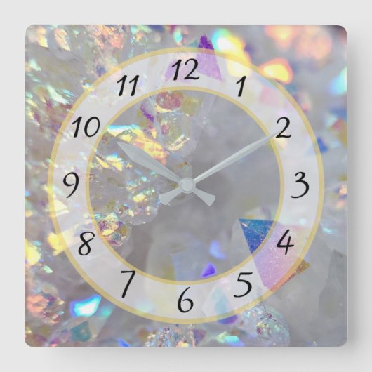 White Silver Metallic Faux Stone Gem Clock Vierkante Klok (Voorkant)