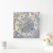 White Silver Metallic Faux Stone Gem Clock Vierkante Klok (Huis)