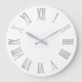 White Silver Metallic Grey Roman Numbers Grote Klok (Voorkant)