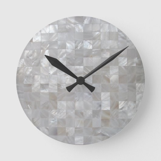 White Silver Moeder Pearl Print Tiled Ronde Klok (Voorkant)