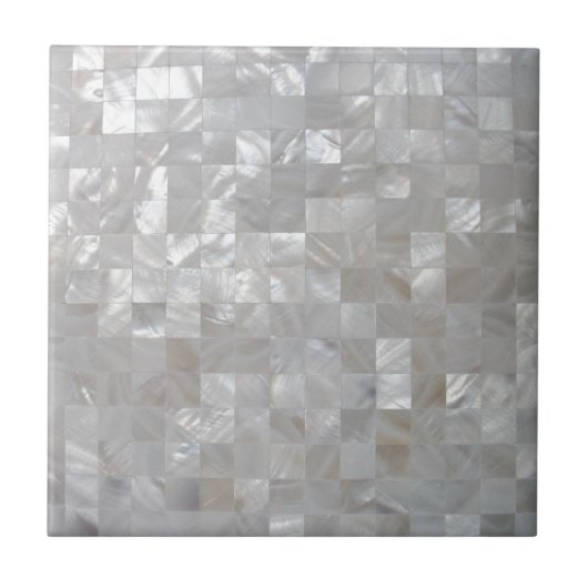White Silver Moeder Pearl Print Tiled Tegeltje (Voorkant)