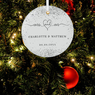 White Silver noemt de heer mevrouw elegant recent Glas Ornament