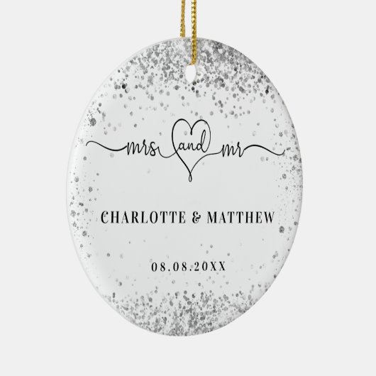 White Silver noemt de heer mevrouw elegant recent  Keramisch Ornament (Rechts)