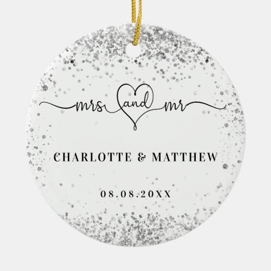 White Silver noemt de heer mevrouw elegant recent Keramisch Ornament (Voorkant)