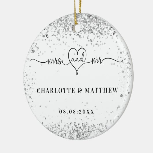 White Silver noemt de heer mevrouw elegant recent  Keramisch Ornament (Links)