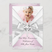 White Silver Pink Foto First Heilige Communie Kaart (Voorkant / Achterkant)