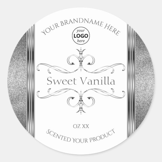 White Silver Product Labels  decor met Logo (Voorkant)