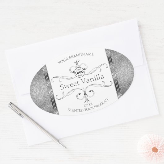 White Silver Product Labels  decor met Logo (Envelop)