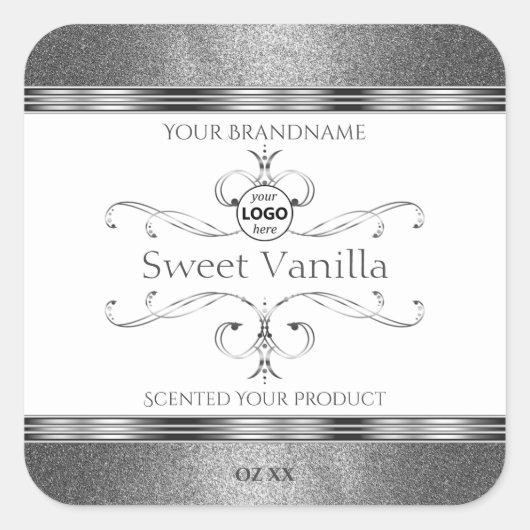 White Silver Product Labels  decor met Logo (Voorkant)