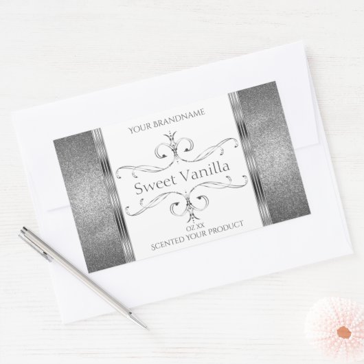 White Silver Product Labels Glitter  Decor (Envelop)