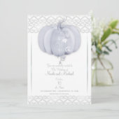 White Silver Pumpkin Storybook Hearts Fall Wedding Kaart (Staand voorkant)