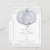 White Silver Pumpkin Storybook Hearts Fall Wedding Kaart (Voorkant / Achterkant)