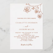 White Silver roos Gold floral elegant bruiloft Folie Uitnodiging (Voorkant)