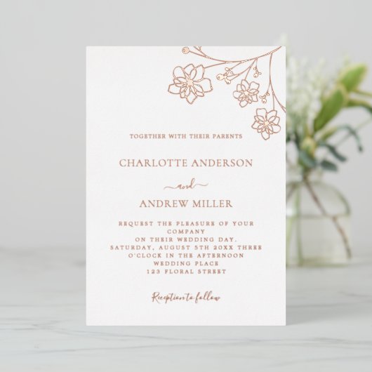 White Silver roos Gold floral elegant bruiloft Folie Uitnodiging (Staand Voorkant)