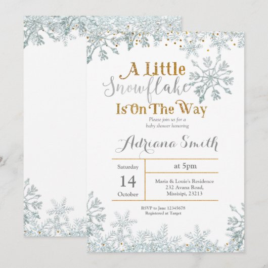 White Silver sneeuwvlok baby shower Kaart (Voorkant / Achterkant)