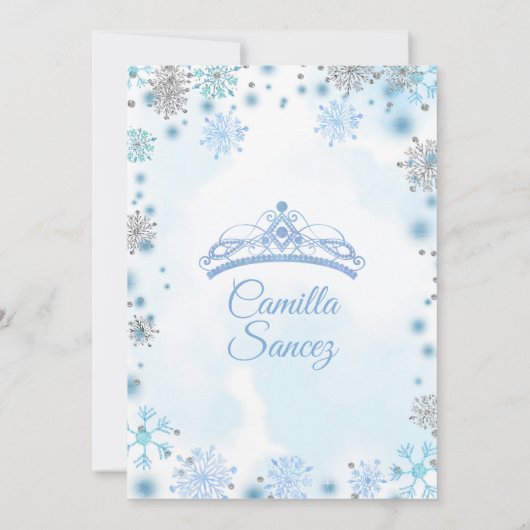 White Silver Snowflake Kerstmis Sweet 16th Invite Kaart (Achterkant)