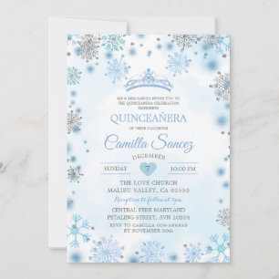 White Silver Snowflake Kerstmis Sweet 16th Invite Kaart