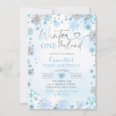 White Silver Snowflake Winter Onederland Birthday Kaart (Voorkant)