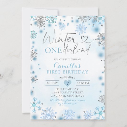 White Silver Snowflake Winter Onederland Birthday Kaart (Voorkant)