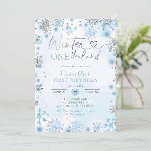 White Silver Snowflake Winter Onederland Birthday Kaart (Staand voorkant)
