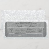 White Silver Sparkle Glitter VIP Ticket Wedding Kaart (Voorkant / Achterkant)