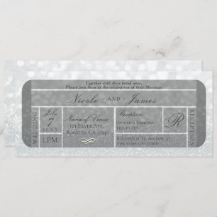 White Silver Sparkle Glitter VIP Ticket Wedding Kaart