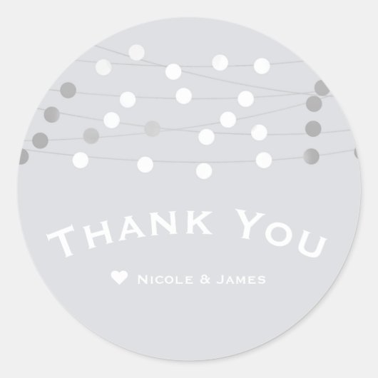 White Silver String Lights Modern Wedding Favor Ronde Sticker (Voorkant)