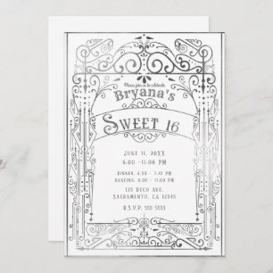 White & Silver  Victoriaans Deco Sweet 16 Kaart