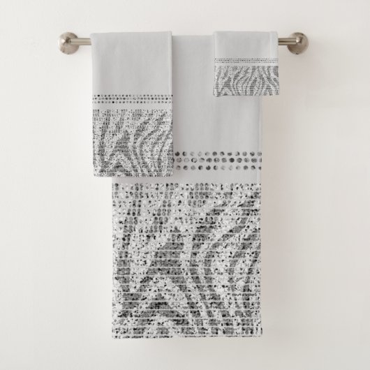White Silver Zebra Wild Animal Print Exotic Glam Bad Handdoek (Insitu)