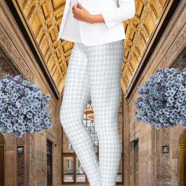 White & Silvery Dusty Blue Houndstooth Leggings