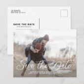 White Simple Calligraphy Save the Date Photo Aankondigingskaart (Voorkant / Achterkant)