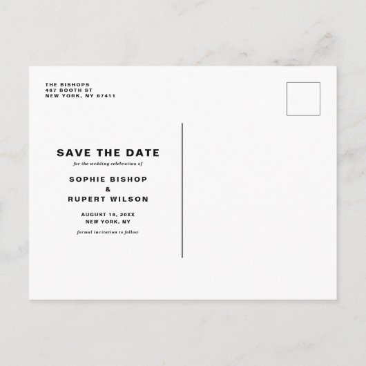 White Simple Calligraphy Save the Date Photo Aankondigingskaart (Achterkant)