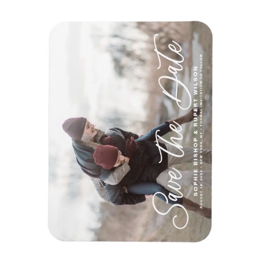 White Simple Calligraphy Save the Date Photo Magneet (Verticaal)