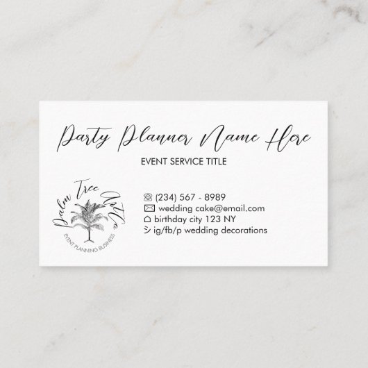 White Simple Classic Tree Palm Visitekaartje (Achterkant)