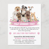 White Simple Floral Illustrated Dog groomer Flyer (Voorkant)