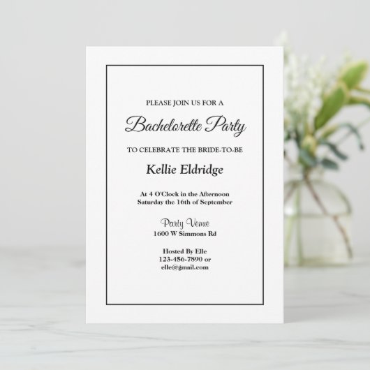 White Simple Framed Bachelorette Party Invitation Kaart (Staand voorkant)