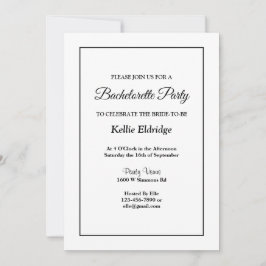 White Simple Framed Bachelorette Party Invitation Kaart