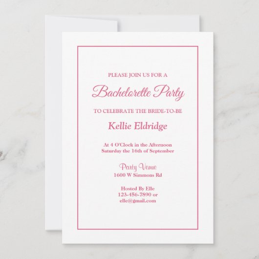 White Simple Framed Bachelorette Party Invitation Kaart (Voorkant)