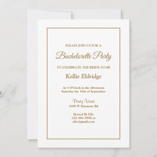 White Simple Framed Bachelorette Party Invitation Kaart (Voorkant)