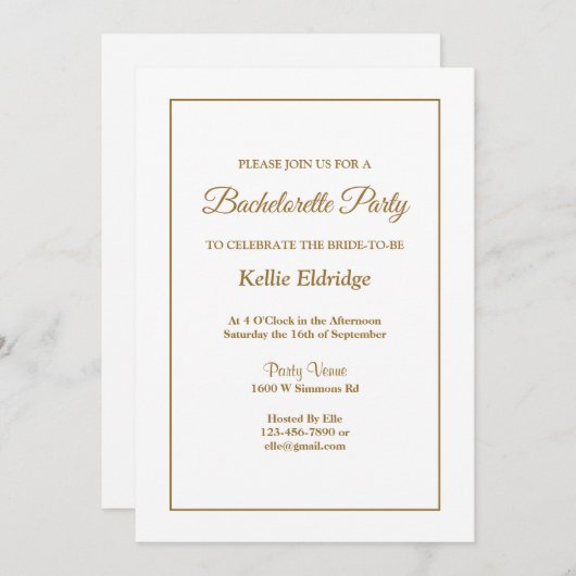 White Simple Framed Bachelorette Party Invitation Kaart (Voorkant / Achterkant)