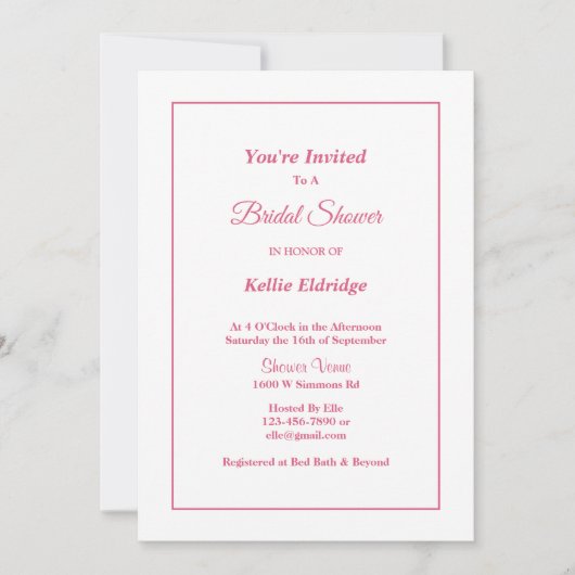 White Simple Framed Bridal Shower-uitnodiging Kaart (Voorkant)