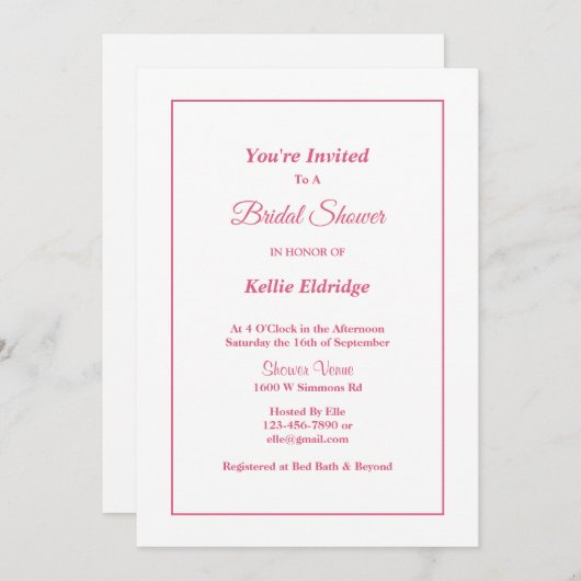 White Simple Framed Bridal Shower-uitnodiging Kaart (Voorkant / Achterkant)