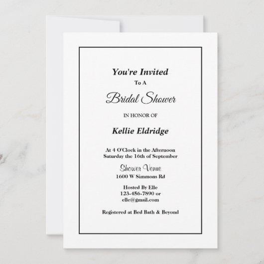 White Simple Framed Bridal Shower-uitnodiging Kaart (Voorkant)